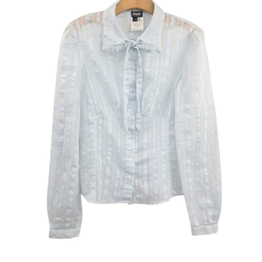 Dolce & Gabbana Blouse Women's Size 10 Sky Blue Sheer Cotton Silk Button